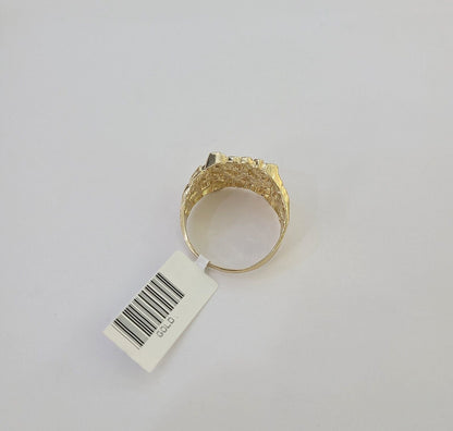 14k Yellow Gold Nugget Band Ring Casual Square Gold Ring Sizable 10kt - Reva Jeweler