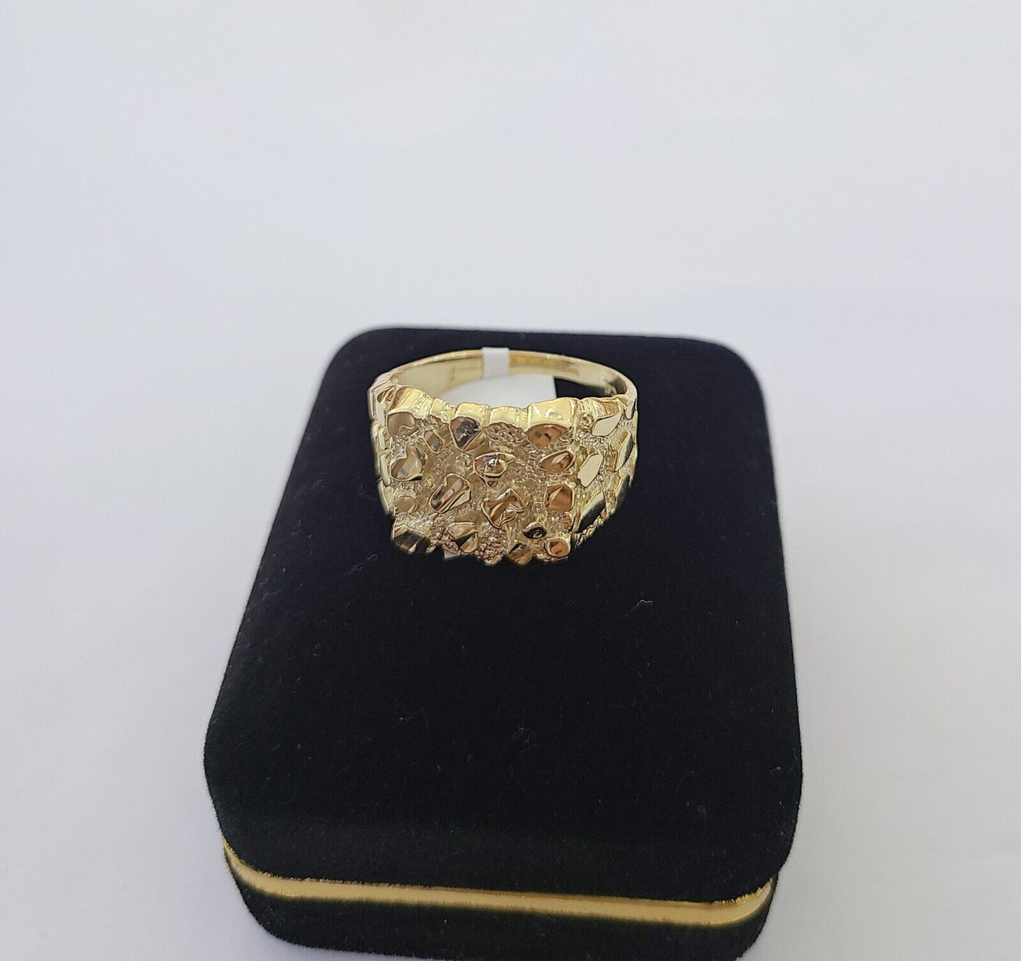 14k Yellow Gold Nugget Band Ring Casual Square Gold Ring Sizable 10kt - Reva Jeweler