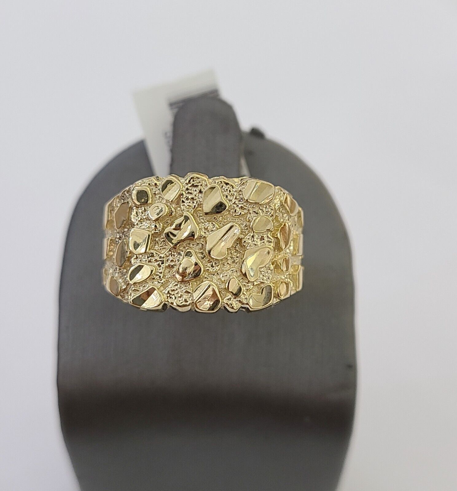 14k Yellow Gold Nugget Band Ring Casual Square Gold Ring Sizable 10kt - Reva Jeweler