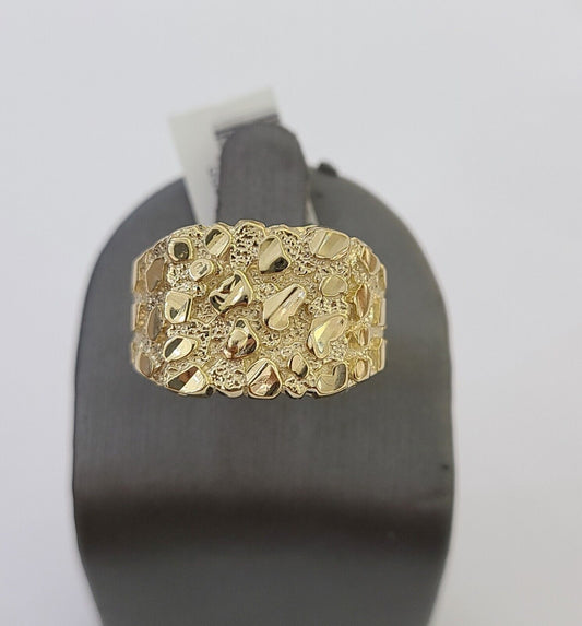 14k Yellow Gold Nugget Band Ring Casual Square Gold Ring Sizable 10kt - Reva Jeweler