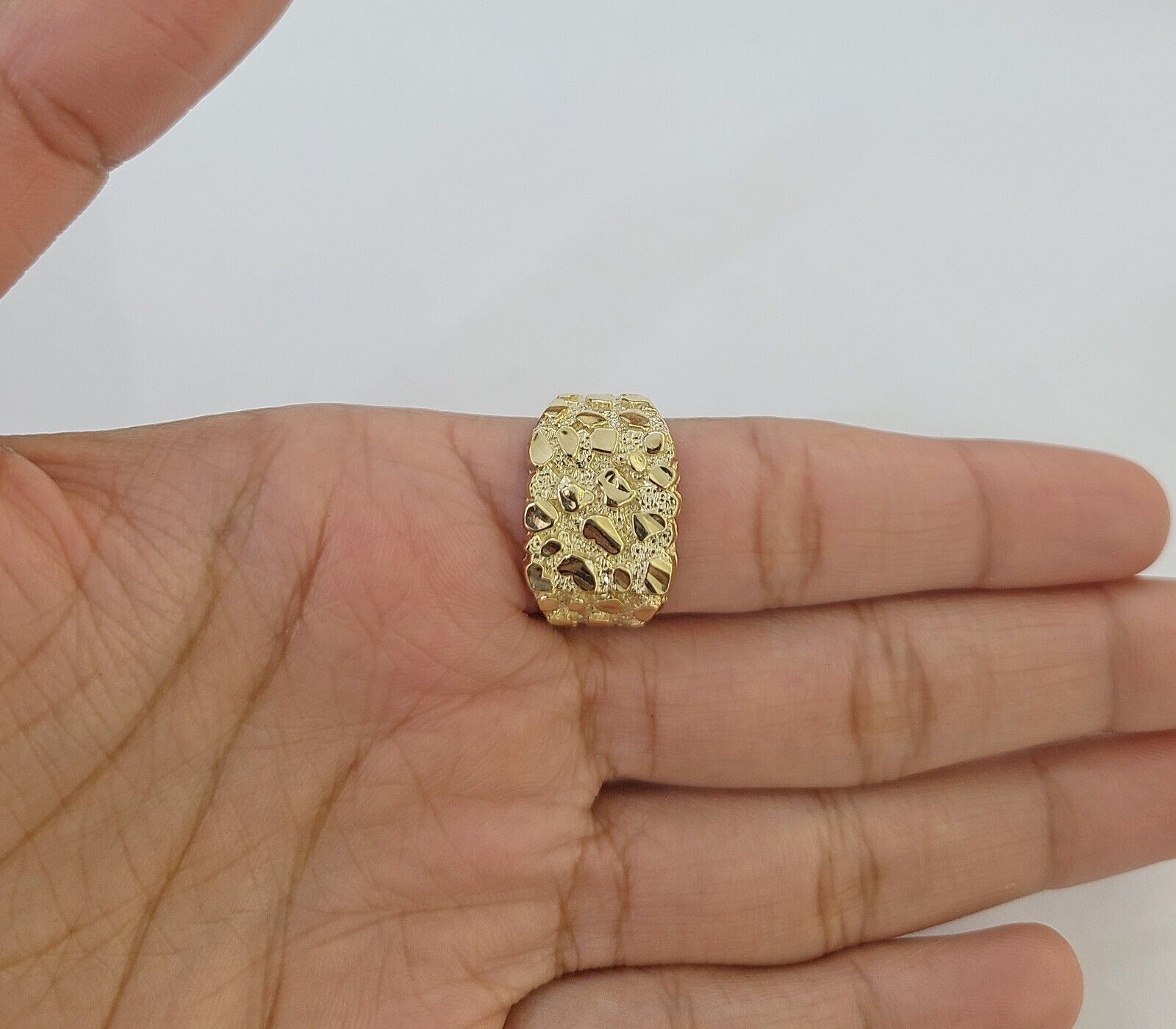 14k Yellow Gold Nugget Band Ring Casual Square Gold Ring Sizable 10kt - Reva Jeweler