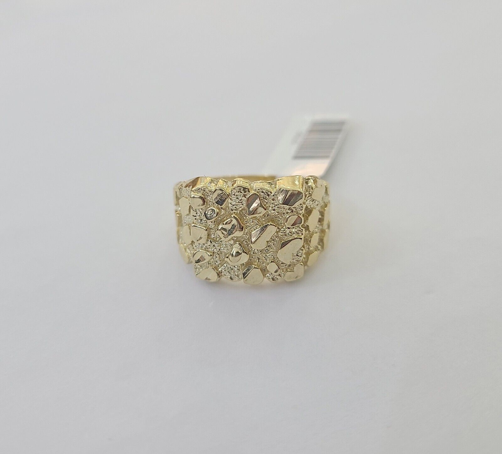 14k Yellow Gold Nugget Band Ring Casual Square Gold Ring Sizable 10kt - Reva Jeweler