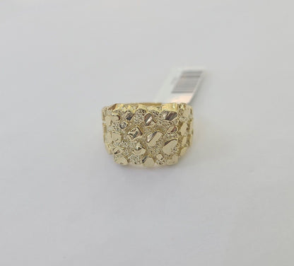 14k Yellow Gold Nugget Band Ring Casual Square Gold Ring Sizable 10kt - Reva Jeweler