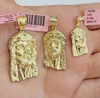 14k Yellow Gold Pendant Jesus Head Charm 14kt Yellow Gold For Men Different Size - Reva Jeweler