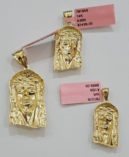 14k Yellow Gold Pendant Jesus Head Charm 14kt Yellow Gold For Men Different Size - Reva Jeweler