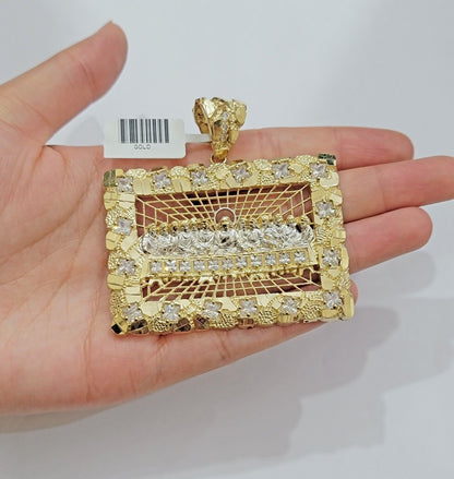 14k Yellow Gold Pendant Nugget Last Supper Charm Medallion Square REAL 14KT Mens - Reva Jeweler