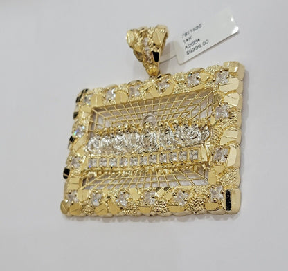 14k Yellow Gold Pendant Nugget Last Supper Charm Medallion Square REAL 14KT Mens - Reva Jeweler