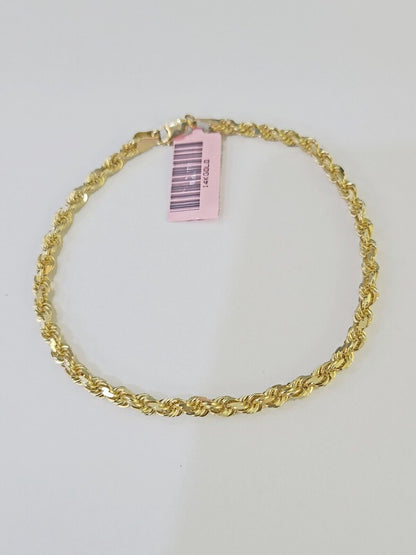 14K Yellow Gold Rope Bracelet Solid 7" 7.5" 8" 3mm Diamond Cut - GoldenlinQ