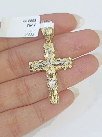 14k Yellow Gold Rope Chain 2.5mm 22Inches & Jesus Nugget Cross Charm SET