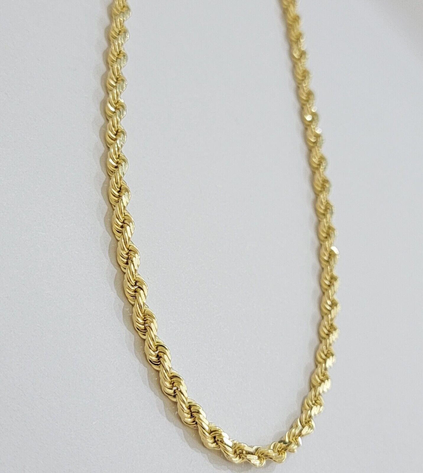 14k Yellow Gold Rope Chain Necklace 20 Inch 4mm Diamond Cut, Real 14kt SOLID - Reva Jeweler