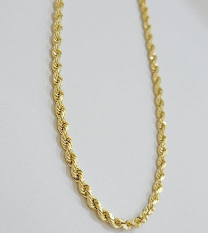 14k Yellow Gold Rope Chain Necklace 20 Inch 4mm Diamond Cut, Real 14kt SOLID - Reva Jeweler