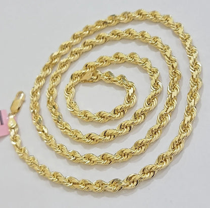 14k Yellow Gold Rope Chain Necklace 20 Inch 4mm Diamond Cut, Real 14kt SOLID - Reva Jeweler