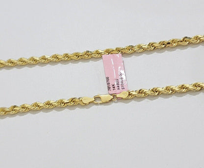 14k Yellow Gold Rope Chain Necklace 20 Inch 4mm Diamond Cut, Real 14kt SOLID - Reva Jeweler