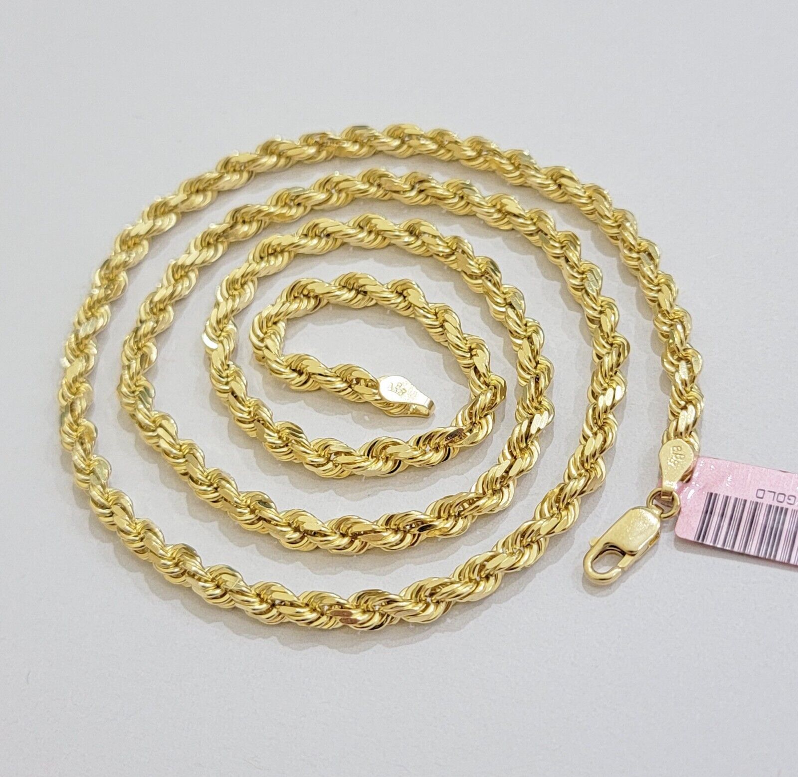 14k Yellow Gold Rope Chain Necklace 20 Inch 4mm Diamond Cut, Real 14kt SOLID - Reva Jeweler