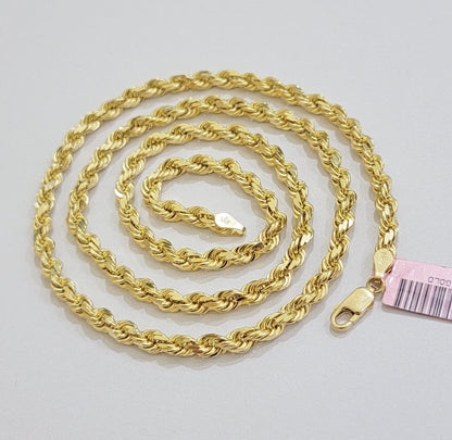 14k Yellow Gold Rope Chain Necklace 20 Inch 4mm Diamond Cut, Real 14kt SOLID - Reva Jeweler