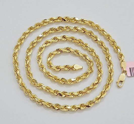 14k Yellow Gold Rope Chain Necklace SOLID Real 14kt 4mm 18 - 28 Inch Diamond Cut - Reva Jeweler