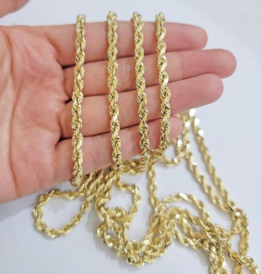 14k Yellow Gold Rope Chain Necklace SOLID Real 14kt 4mm 18 - 28 Inch Diamond Cut - Reva Jeweler