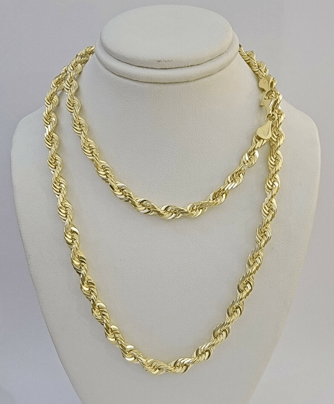 14k Yellow Gold Rope Chain Solid Necklace 6mm 20" Dimond Cut GURANTEED REAL GOLD - Reva Jeweler