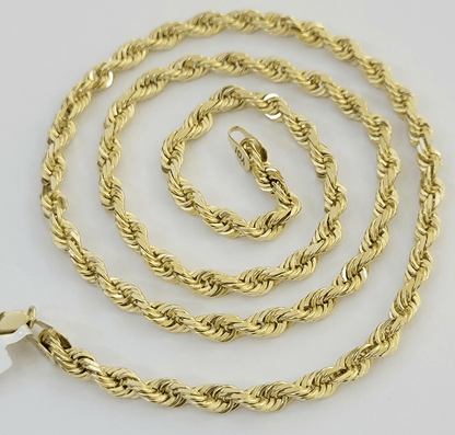 14k Yellow Gold Rope Chain Solid Necklace 6mm 20" Dimond Cut GURANTEED REAL GOLD - Reva Jeweler