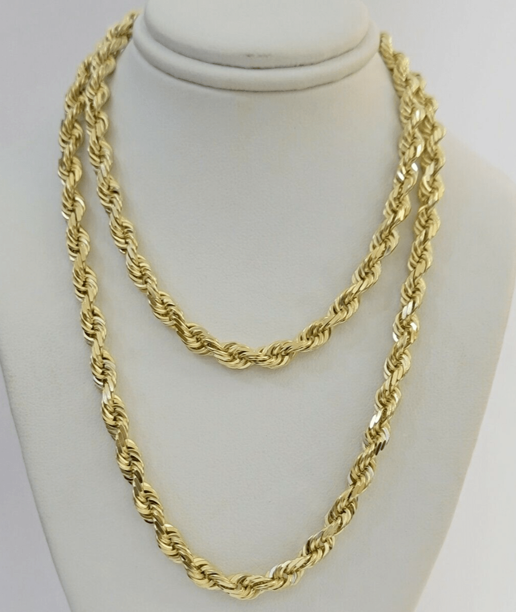 14k Yellow Gold Rope Chain Solid Necklace 6mm 20" Dimond Cut GURANTEED REAL GOLD - Reva Jeweler
