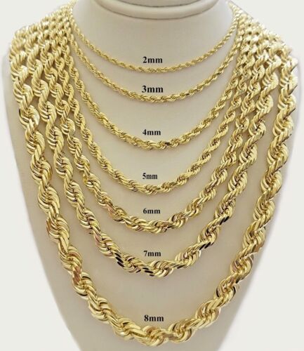14k Yellow Gold Rope Chain Solid Necklace 6mm 20" Dimond Cut Real 14KT For Men Women