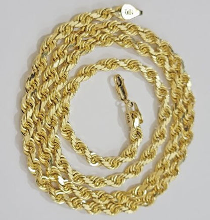 14k Yellow Gold Rope Chain Solid Necklace 6mm 20" Dimond Cut Real 14KT For Men Women