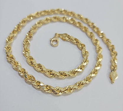 14k Yellow Gold Rope Chain Solid Necklace 6mm 28" Dimond Cut 14KT Real Gold Sale