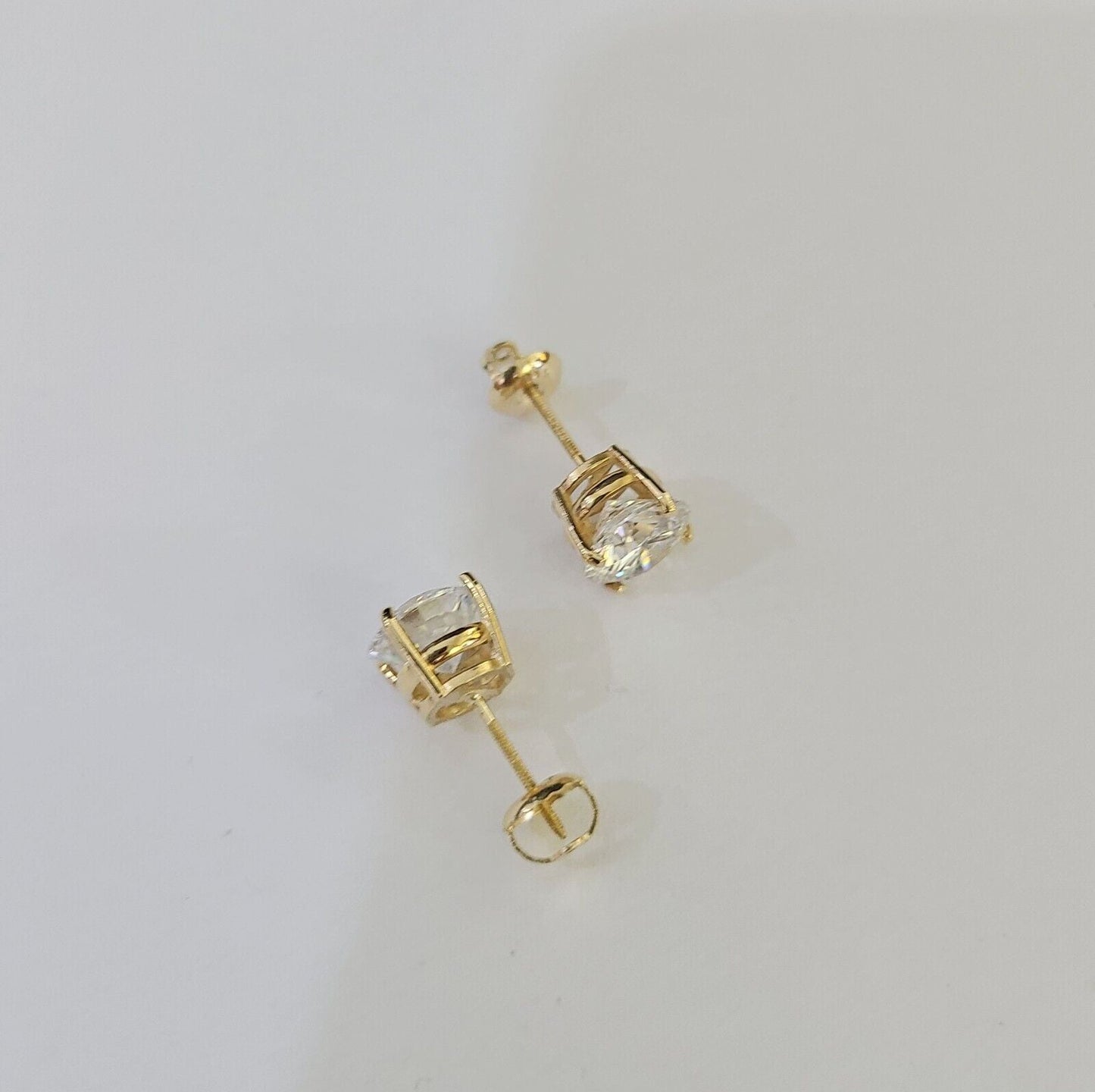 14k Yellow gold Round Earrings Diamond screw - back Lab Created Women Men Studs - Reva Jeweler