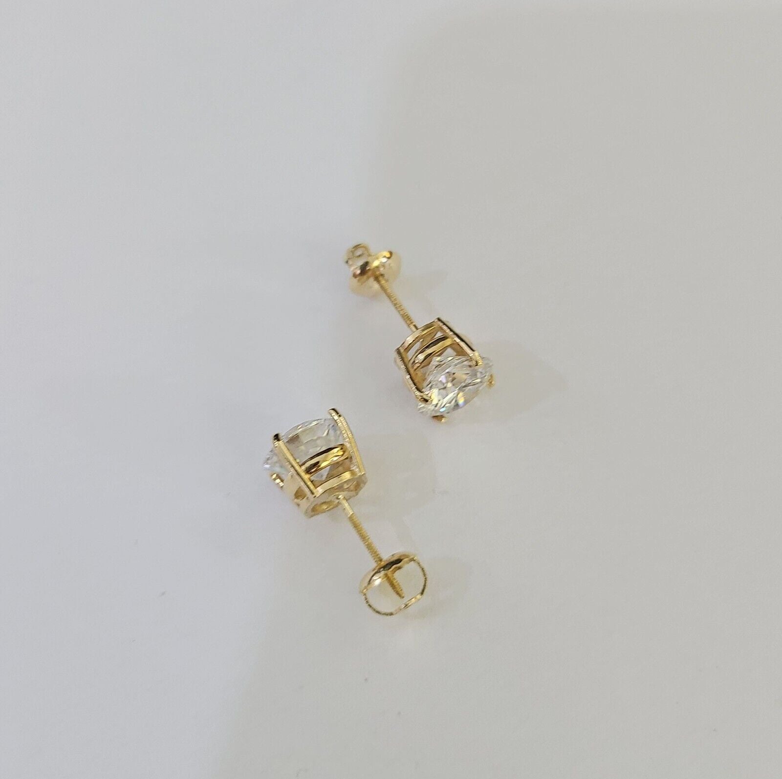 14k Yellow gold Round Earrings Diamond screw - back Lab Created Women Men Studs - Reva Jeweler