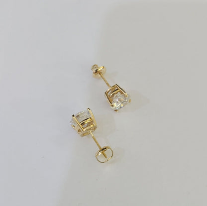 14k Yellow gold Round Earrings Diamond screw - back Lab Created Women Men Studs - Reva Jeweler