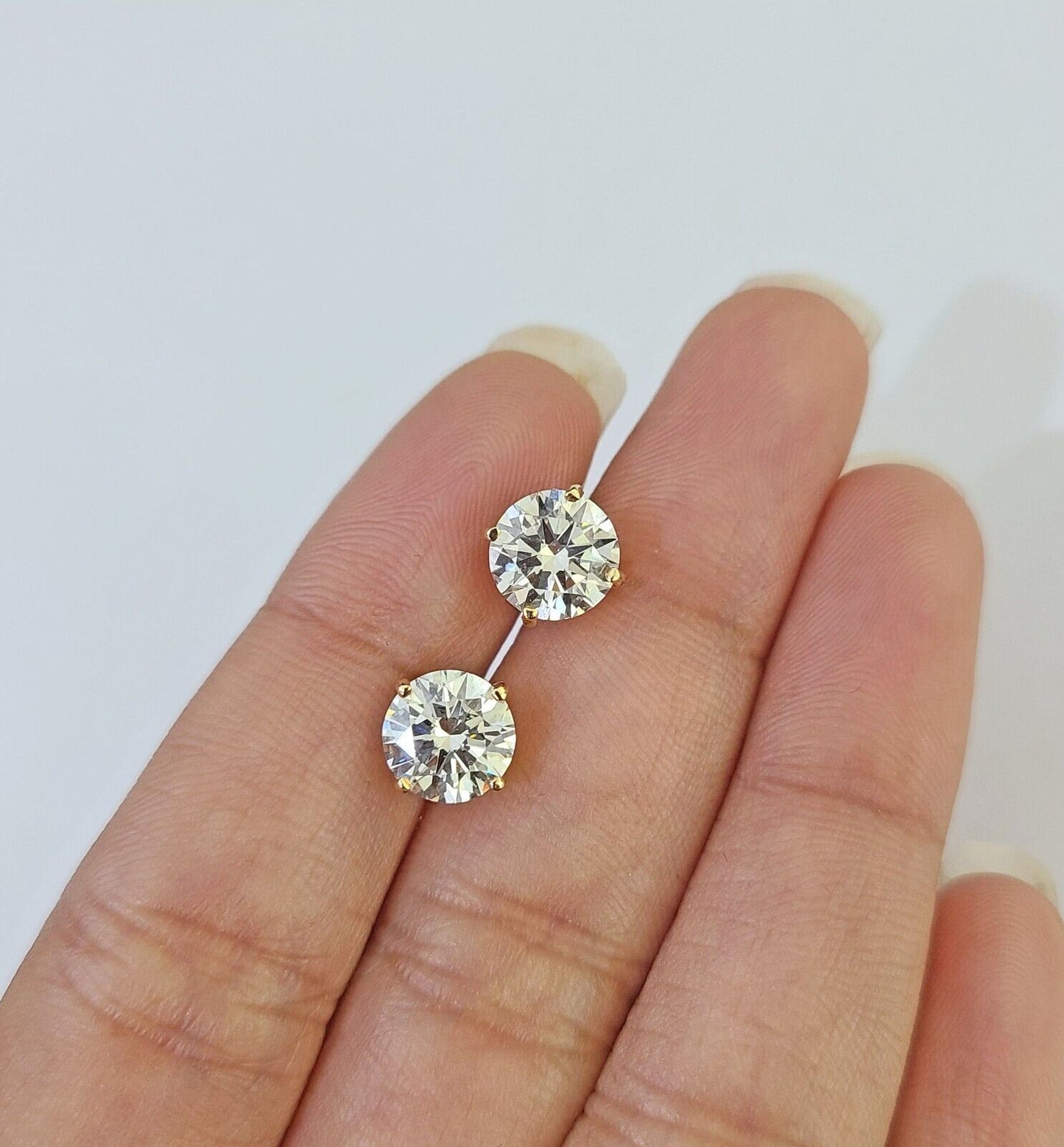 14k Yellow gold Round Earrings Diamond screw - back Lab Created Women Men Studs - Reva Jeweler