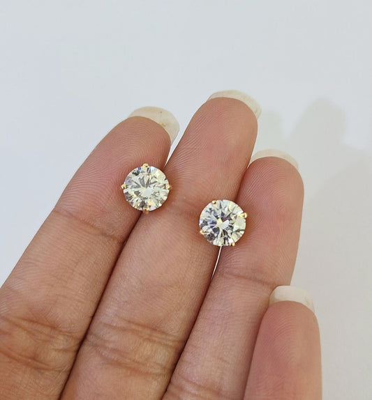 14k Yellow gold Round Earrings Diamond screw - back Lab Created Women Men Studs - Reva Jeweler