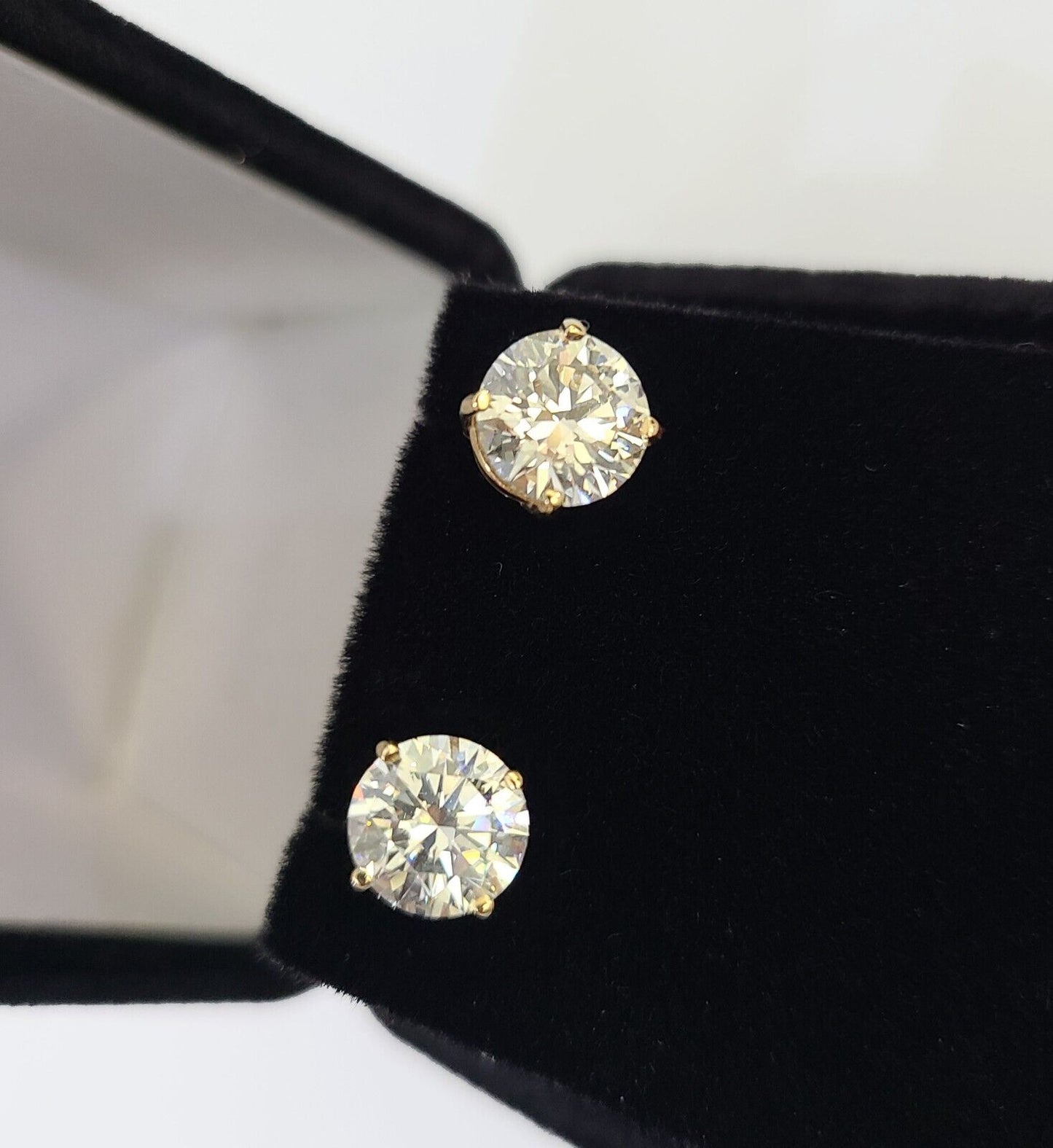 14k Yellow gold Round Earrings Diamond screw - back Lab Created Women Men Studs - Reva Jeweler