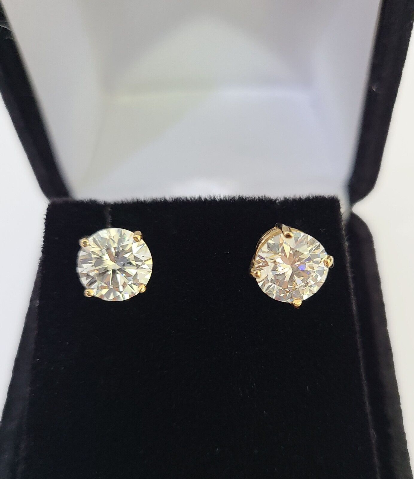 14k Yellow gold Round Earrings Diamond screw - back Lab Created Women Men Studs - Reva Jeweler