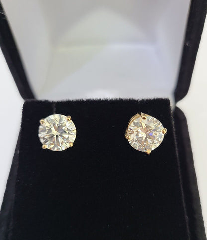 14k Yellow gold Round Earrings Diamond screw - back Lab Created Women Men Studs - Reva Jeweler
