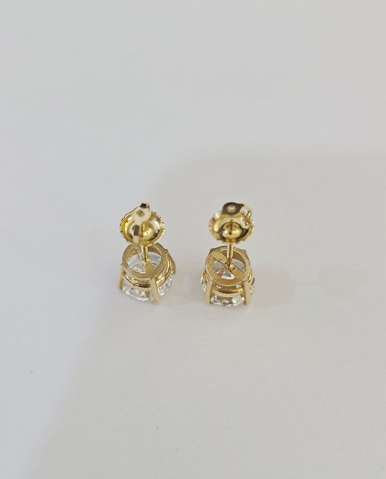 14k Yellow gold Round Earrings Diamond screw - back Lab Created Women Men Studs - Reva Jeweler