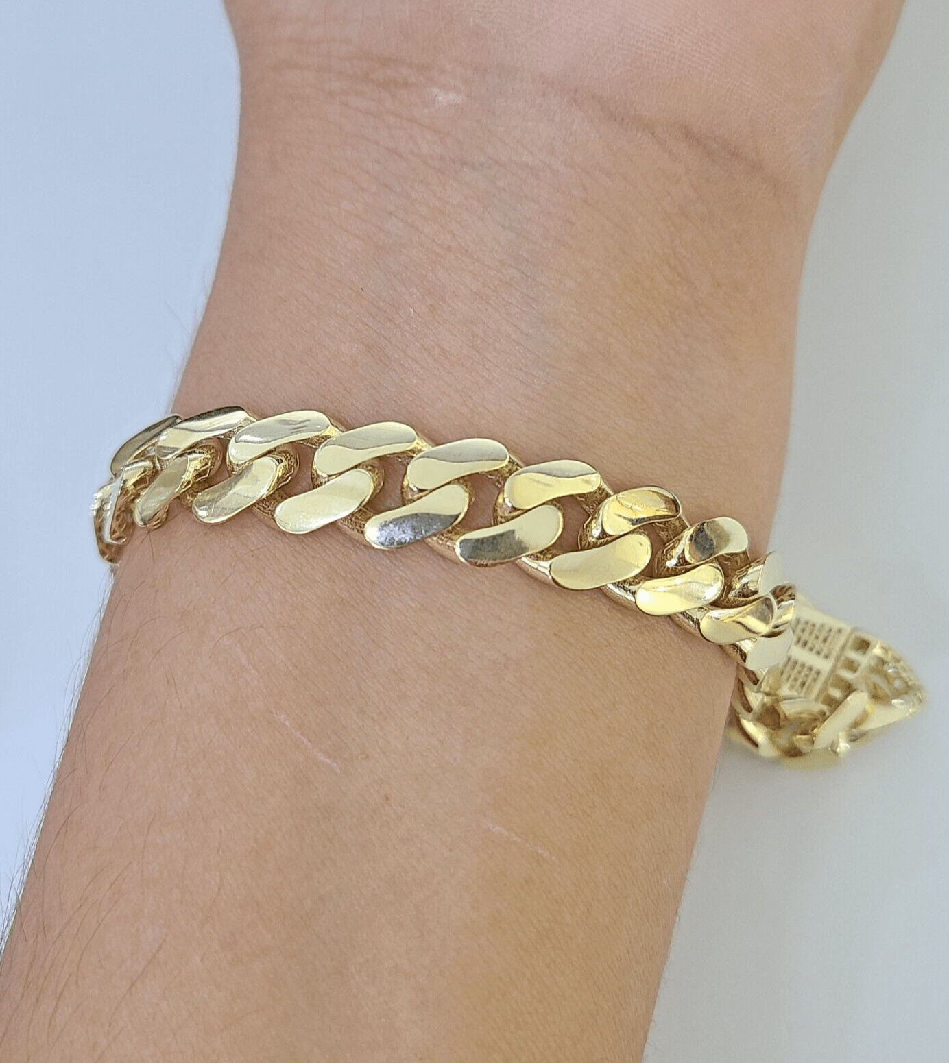 14K Yellow Gold Royal Monaco Cuban Bracelet 10mm 8.5 inches CZ Box Lock - GoldenlinQ