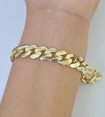 14K Yellow Gold Royal Monaco Cuban Bracelet 10mm 8.5 inches CZ Box Lock - GoldenlinQ