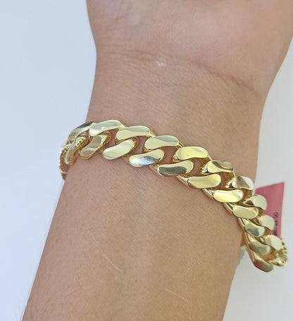 14K Yellow Gold Royal Monaco Cuban Bracelet 11mm 8.5 inches CZ Box Lock - GoldenlinQ