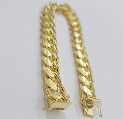 14k Yellow Gold Solid 13mm Bracelet Miami cuban Link 9.5" Men's Real 14kt Heavy - Reva Jeweler