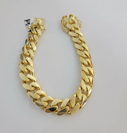 14k Yellow Gold Solid 13mm Bracelet Miami cuban Link 9.5" Men's Real 14kt Heavy - Reva Jeweler
