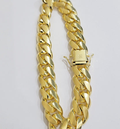 14k Yellow Gold Solid 13mm Bracelet Miami cuban Link 9.5" Men's Real 14kt Heavy - Reva Jeweler
