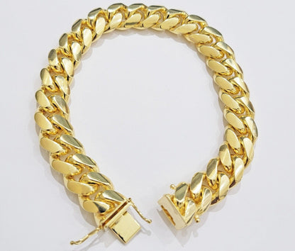 14k Yellow Gold Solid 13mm Bracelet Miami cuban Link 9.5" Men's Real 14kt Heavy - Reva Jeweler