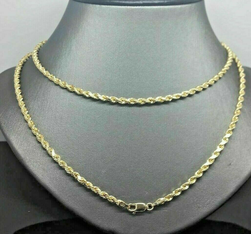 14K Yellow Gold Solid Chain Necklace 18" - 28" 3mm Diamond Cut REAL 14kt Men Women - Reva Jeweler