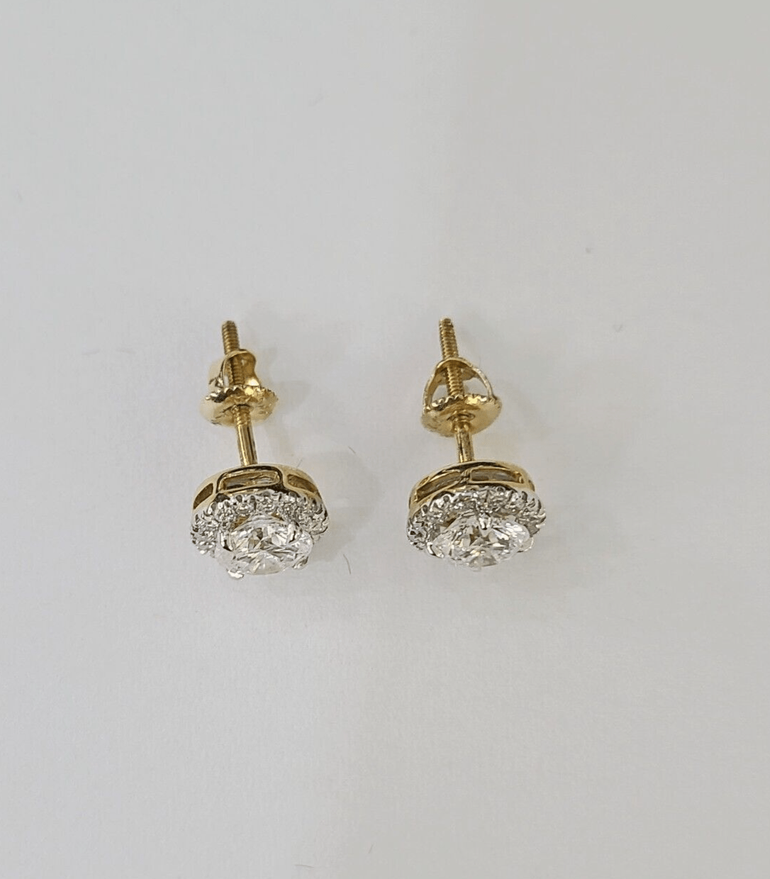 14k Yellow gold Square Earrings Diamond screw - back Lab Created Women Men Studs - Reva Jeweler