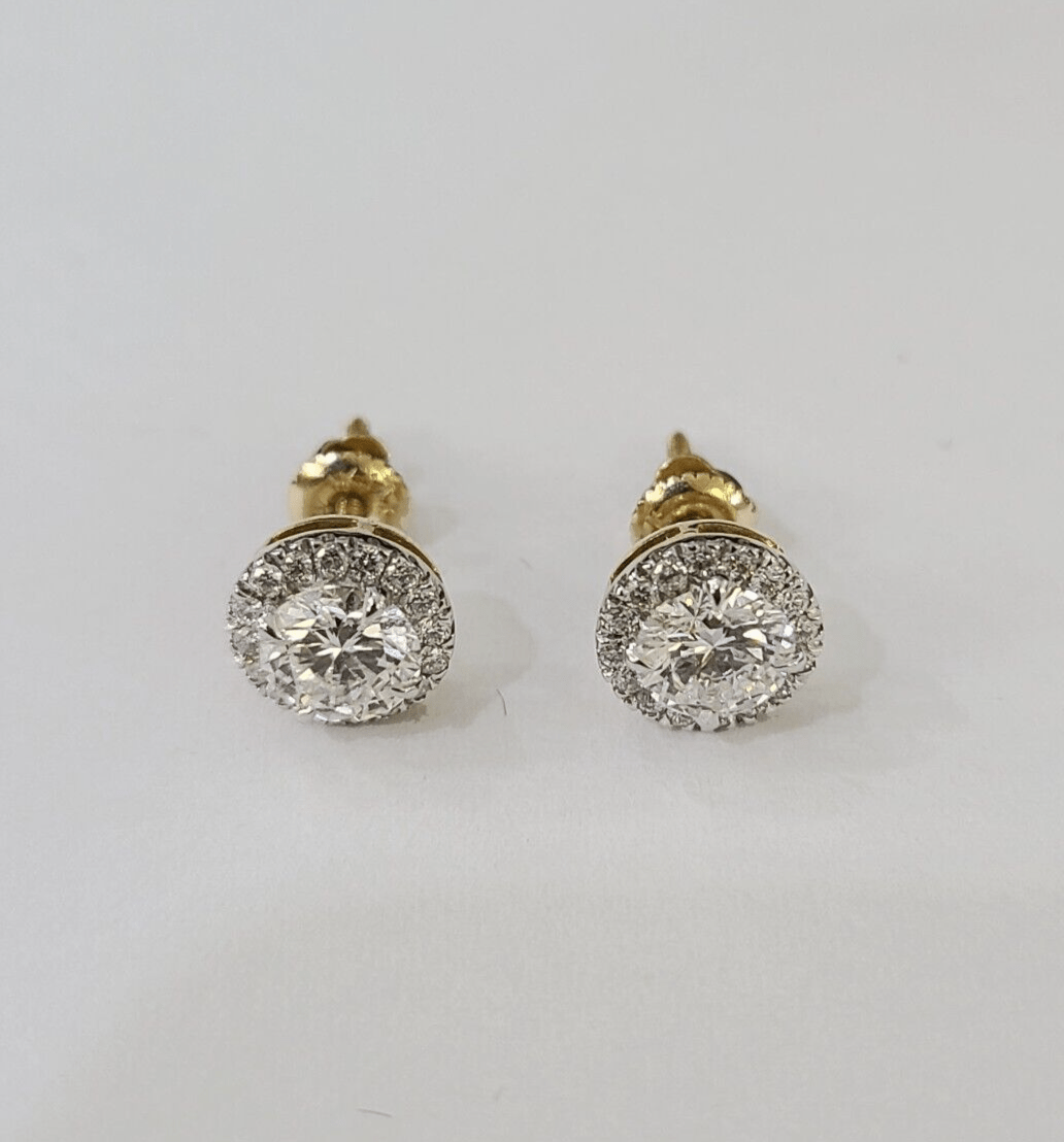 14k Yellow gold Square Earrings Diamond screw - back Lab Created Women Men Studs - Reva Jeweler