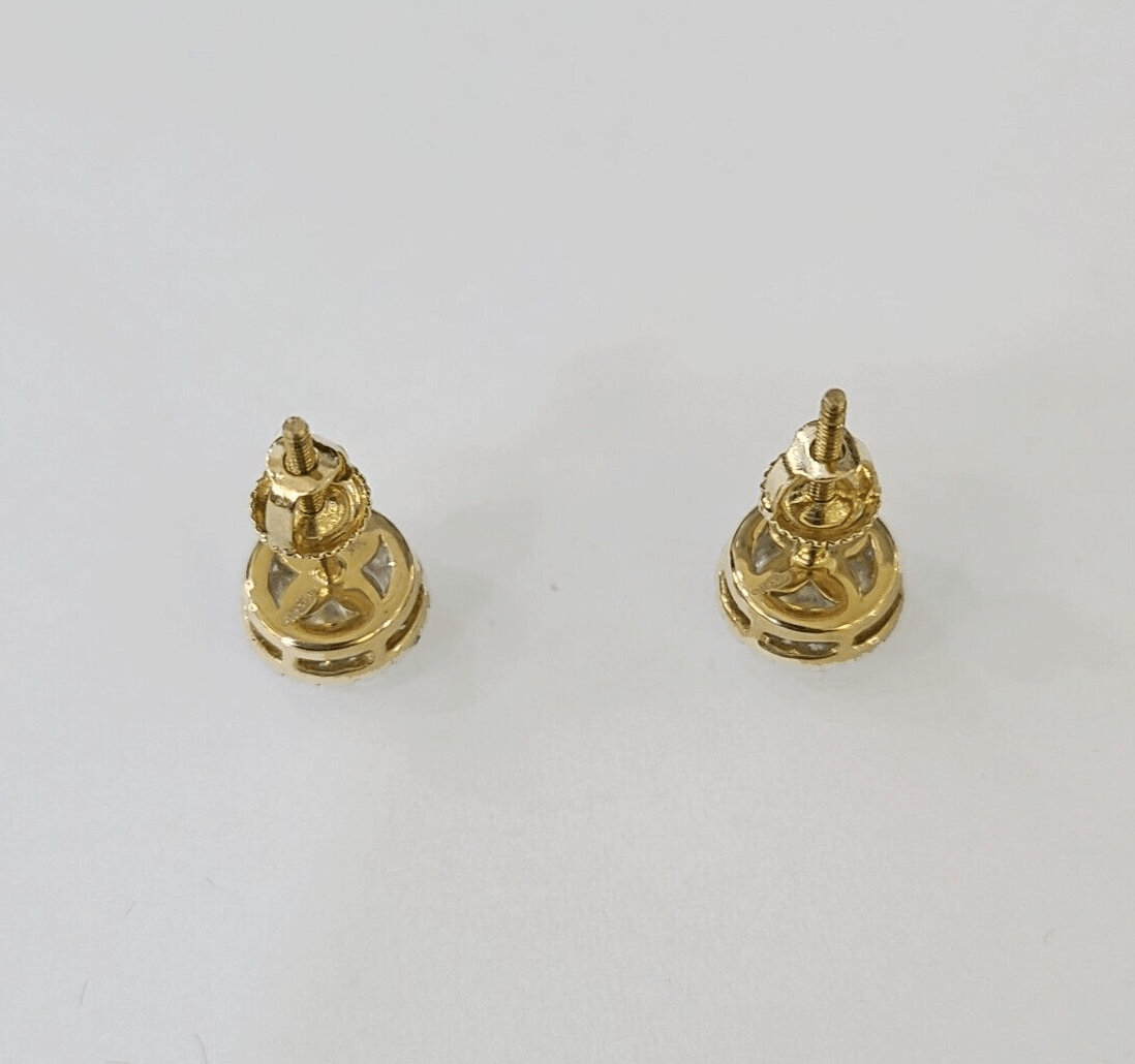 14k Yellow gold Square Earrings Diamond screw - back Lab Created Women Men Studs - Reva Jeweler
