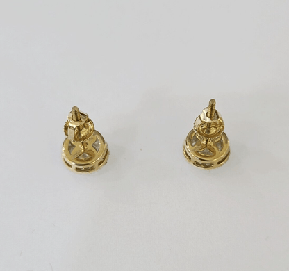 14k Yellow gold Square Earrings Diamond screw - back Lab Created Women Men Studs - Reva Jeweler