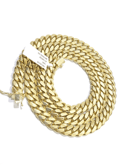 14K Yellow Solid Gold 8mm Men Box Lock Chain 26" Miami Cuban