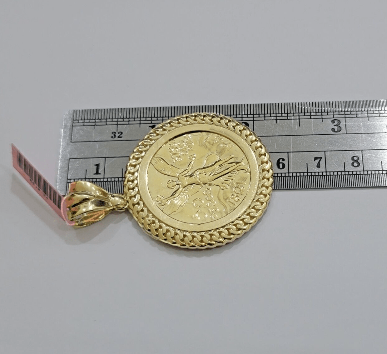 14kt Yellow Gold 1947 Mexican Centenario 50 Gold Pesos Copy Coin With Bezel SALE - Reva Jeweler